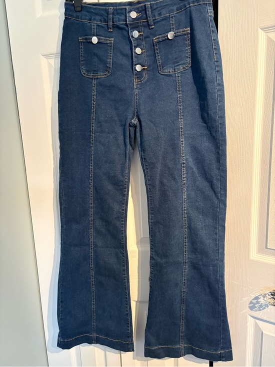 SHEIN Denim - SHEIN Dark Blue Boot Cut Jeans with Front Patch Pockets